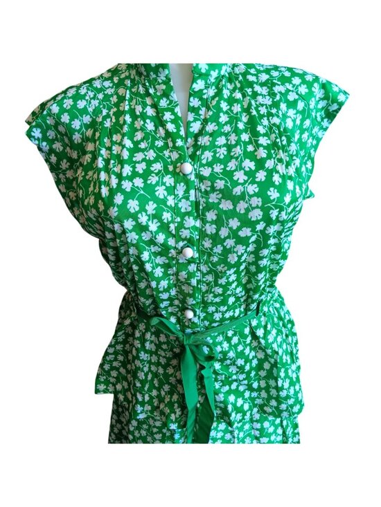 Handmade Dresses & Skirts - 12 True Vintage Dress 1970s Green Set Dress Skirt Top Shamrock Clover 1970's